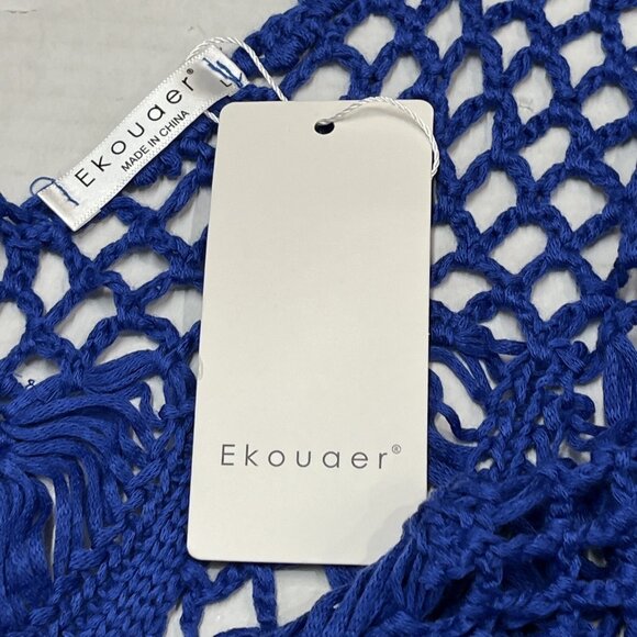 Ekouaer Beach Top Women L Blue Crochet Tank‎ Fringe Coverup Boho Hippie Festival - Picture 6 of 8